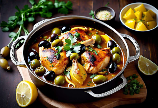 Poulet moelleux aux olives et au citron